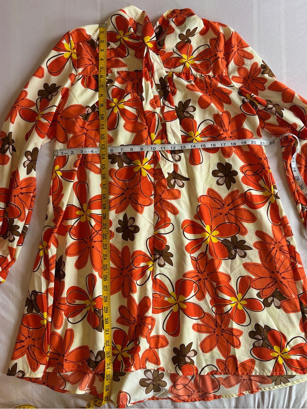 SHEIN Orange Floral Print Dress with Brown and Cream Accents